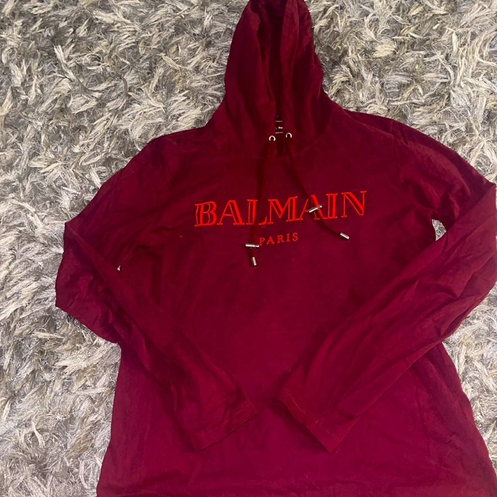 Burgundy Balmain hooded shirt size M